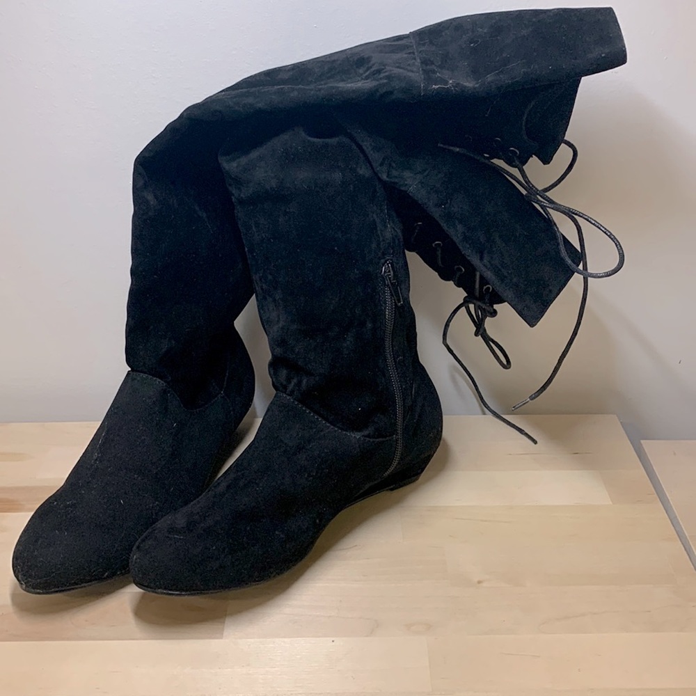 Cushion walk micro wedge over the knee black boot size 7